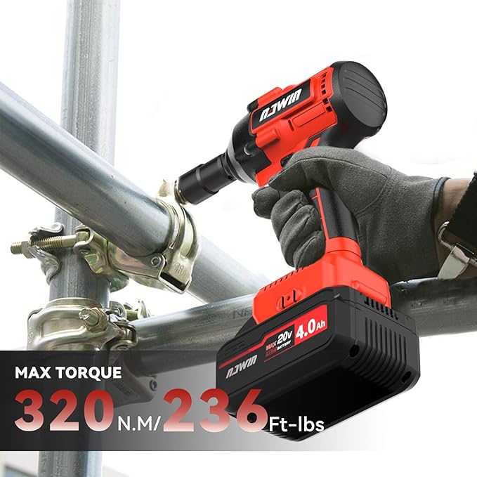 NAWIN Cordless Impact Wrench,Multi-Speed Adjustment Cordless Electric Impact Wrench with Led Light, 240 Ft& 320N Power. Impact Socket Set 1/2 Drive,20V Impact Wrench With 4.0Ah Battery, Fast Charger