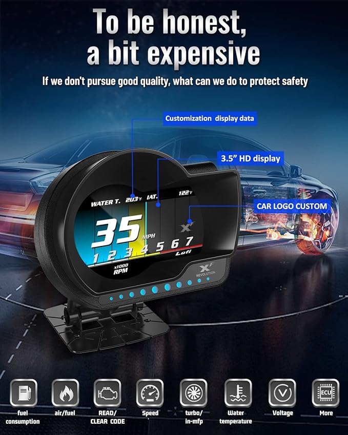 Xf Multifunctional Obd2 Gauge Display, Heads Up Display, Obd2 Scanning Tool Combination Meter