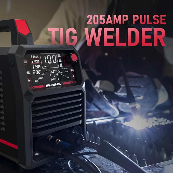 YESWELDER TIG Welder With Pulse 205Amp Large LED Display, STICK/DC TIG/PULSE TIG 3 In 1, 110&220V Dual Voltage TIG Welding Machine TIG-205P