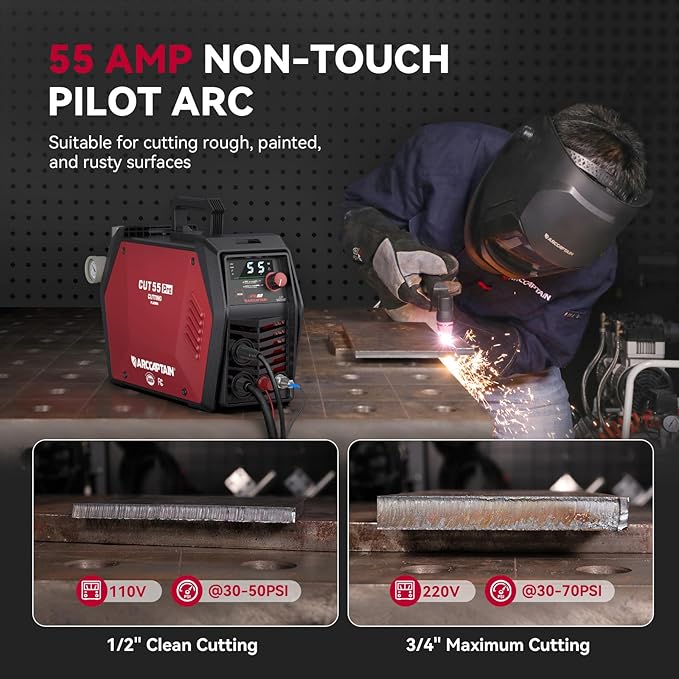 ARCCAPTAIN iControl Cut55 Pro Plasma Cutter, [APP Control] 55 Amp Non-Touch Pilot Arc 110V/220V Plasma Cutter Machine, Large LED Display and 2T/4T, 3/4 inch Maximum Cut, DC Inverter IGBT
