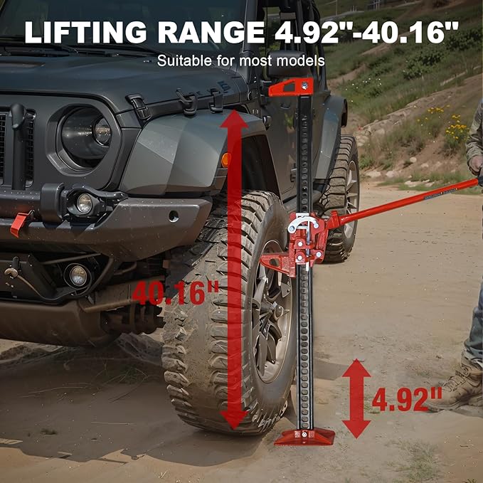BIG RED TR6501B Torin 48" Ratcheting Off Road Utility Farm Jack, 3 Ton (6,000 lb) Capacity, Red