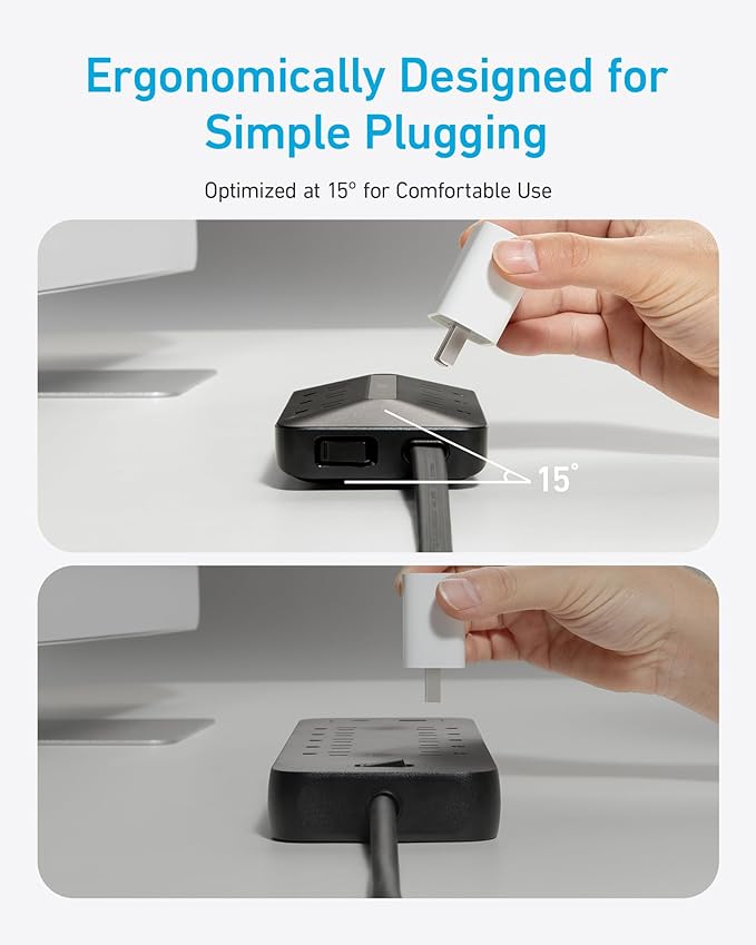 Anker Flat Plug Power Strip 300J, USB C Power Strip, 10-in-1 Ultra Thin Power Strip with 6 AC, 2 USB A and 2 USB C Ports,5feet Extension Cord, Desk Charging Station,Home Office College Dorm - Black