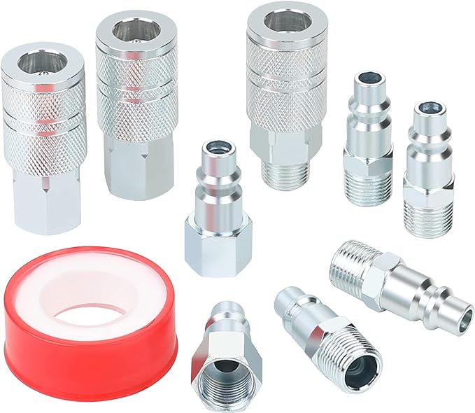 3/8’’ High Flow Air Hose Fittings Set, 3PCS 3/8 Body I/M Industrial Air Coupler and 8PCS 3/8 Body Air Plug with 1/4 Inch NPT Threads Size, 12PCS Air Compressor Accessories Quick Connect Set