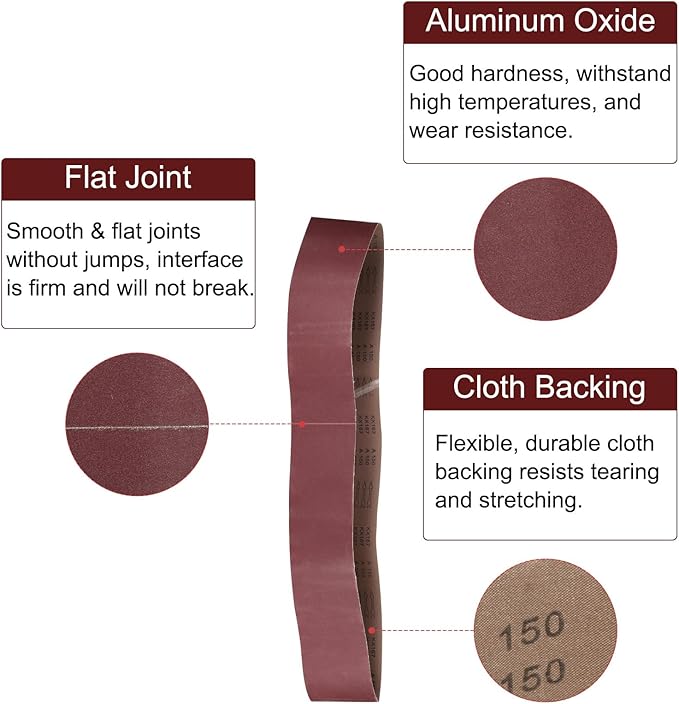 uxcell 2pcs 6" x 89" Sanding Belts 150 Grits Aluminum Oxide Abrasive Belt Sander Paper Sanding Papers for Metal Wood Grinding Polishing, Reddish Brown