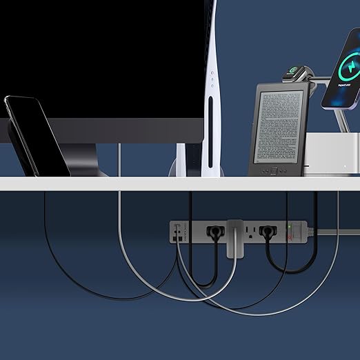 LIDER Outlet Extender with 4 Receptacles, USB-A and 2 USB-C, Ultra-Thin Flat-Plug with Cord Extender, 4-Outlet Power Strip, Slim Angled Design, Surge Protector, 720 Joules, 5ft Cord, White, 2 Pack