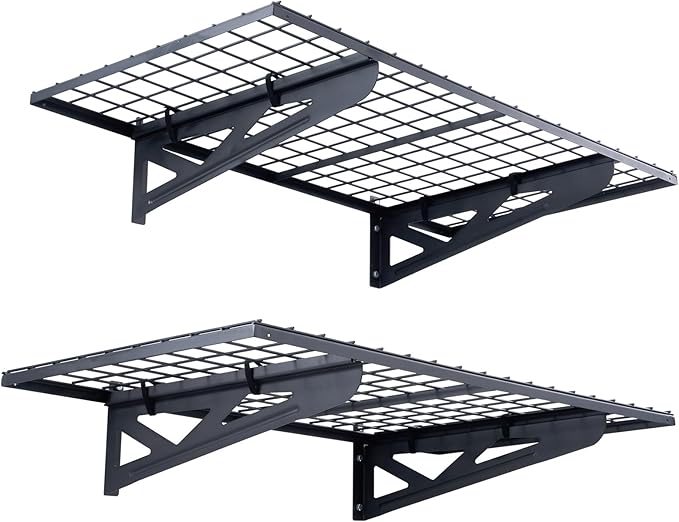 VEVOR Garage Shelving Wall Mounted, 2 x 4 ft Heavy Duty Garage Wall Shelves, 502 lbs Load Capacity Garage Storage Rack Floating Shelves, 2 Pack, Suitable for Shop, Shed, Garage Storage