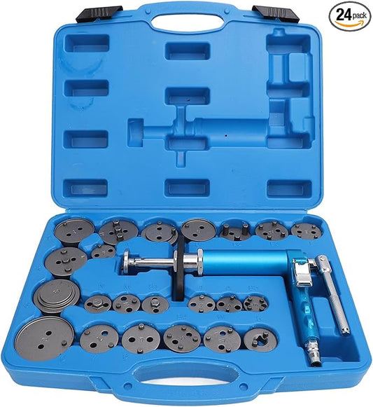 24PCS Pneumatic Brake Caliper Piston Wind Back Compression Spreading Tool Kit for Brake Pad Replacement, Heavy Duty Brake Piston Caliper Compression Tool Set with 22 Adapters Fits Most Vehicles