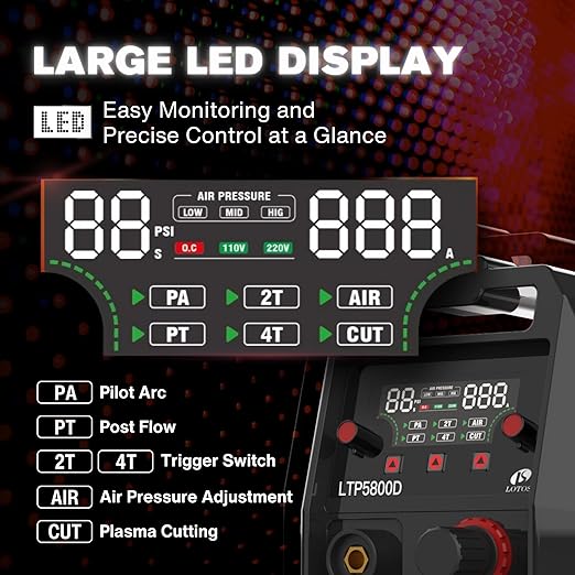 LOTOS LTP5800D 58A Plasma Cutter 5/8" 16mm Clean Cut 3/4" 20mm Severance Cut, 15% Boost Cutting Speed, Non-Touch Pilot Arc Plasma Metal Cut Machine, Plasma Cutting Equipment, Dual Voltage 110V 220V