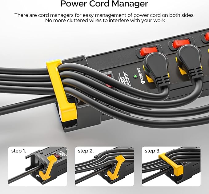 CRST 12 Outlets Long Power Strip, 9 FT Cord Metal Surge Protector Power Strip with Individual Switches, Wall Mount Power Strip with Cord Manager, 1020J, 15Amp/1875W for Garage,Workshop, Office, Home