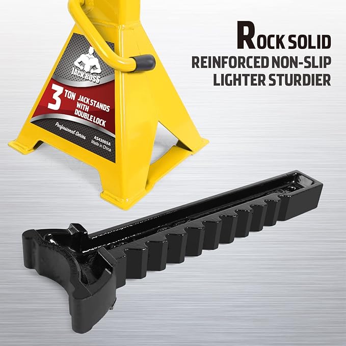 Car Jack Stands 3 Ton (6,600 LBs) Capacity, Extra Reinforced Double Locking Car Lifting Stand Adjustable Jack Stand, Fits Automotive Small Pick-Up Yellow, 2 Packs