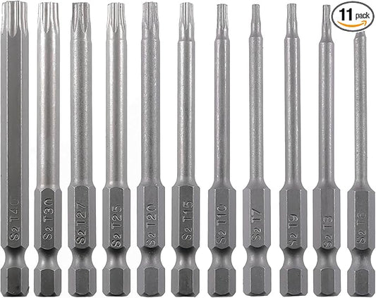 Security Torx Screwdriver Bit Set 11PCS 1/4 Inch Hex Shank 3 Inch/75 mm Length S2 Steel Tamper Proof Star 6 Point with Magnetic for Power Screwdriver Drill Impact Driver