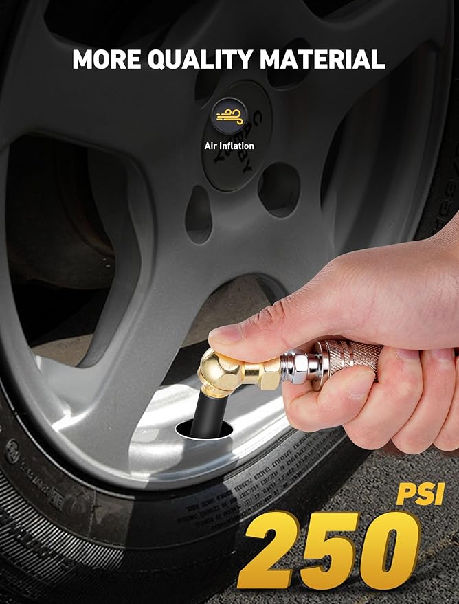 2-Packs Closed Ball Air Chucks, Portable Tire Air Inflating Chuck with 1/4" NPT Standard Quick Plugs, 250 PSI Tire Inflator Gauge Nozzle for Air Compressor Accessories