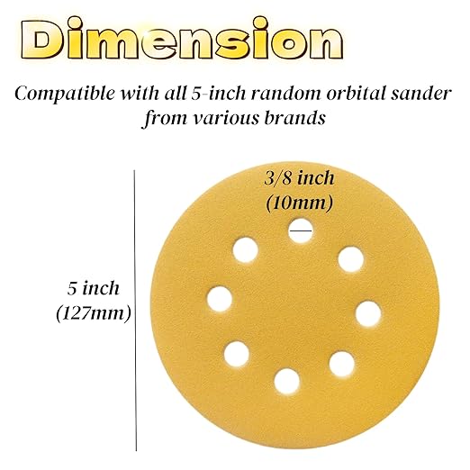 100 Pcs 5 Inch 8 Hole Sanding Discs, Bellairis Round Hook and Loop Sandpaper for Random Orbital Sander, 60/80/100/120/150/220/320/400/600/800 Mix Grit Sand Paper for Woodworking and Automotive