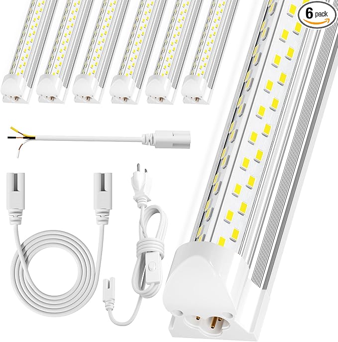 6 Pack 50w 4ft Led Shop Light, Super Bright 7500lm 5000k V Shape 4' Led Shop Lights, Linkable 4 Foot Led Shop Lights for Garage Warehouse, Supermarket, Basement, Barn, Storage Area