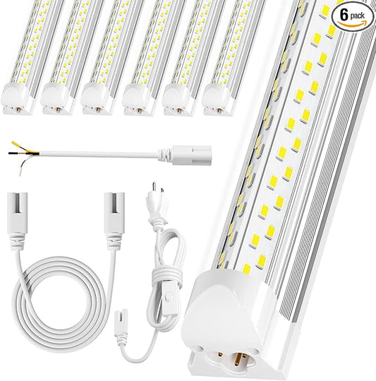 6 Pack 50w 4ft Led Shop Light, Super Bright 7500lm 5000k V Shape 4' Led Shop Lights, Linkable 4 Foot Led Shop Lights for Garage Warehouse, Supermarket, Basement, Barn, Storage Area