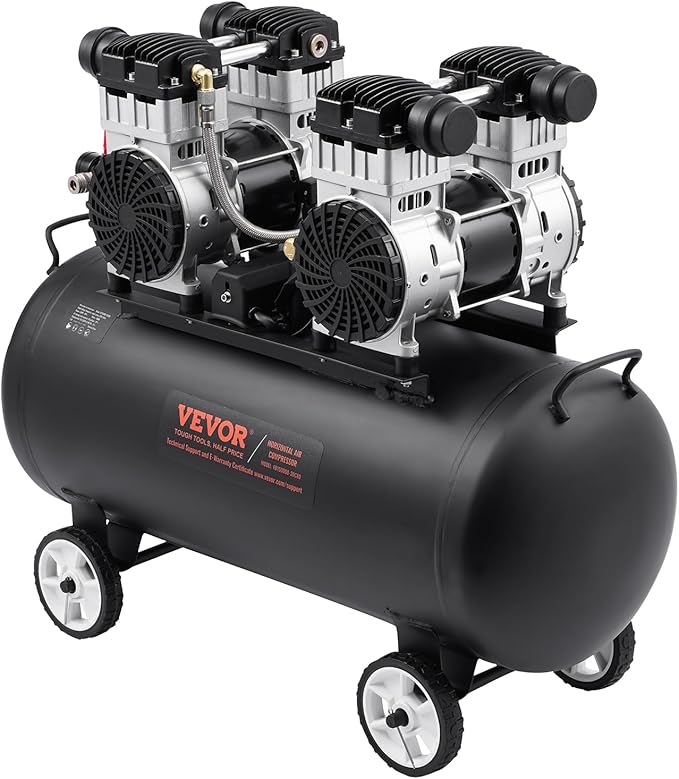 VEVOR Air Compressor, 20 Gallon Steel Tank, 4HP 10.6 CFM@90 PSI Oil Free Air Compressor & Max. 125PSI Pressure, 78dB Ultra Quiet Compressor for Auto Repair, Tire Inflation, Spray Painting (220V 60Hz)