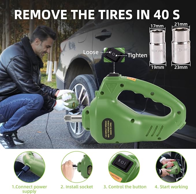 EFFIROSO Electric Car Jack Kit 5 Ton 12V Hydraulic Floor Jack with Impact Wrench Tire Inflator Pump for Vehicle Emergency Repair Kit (Lifting 6.1 to 17.7 inches Green)