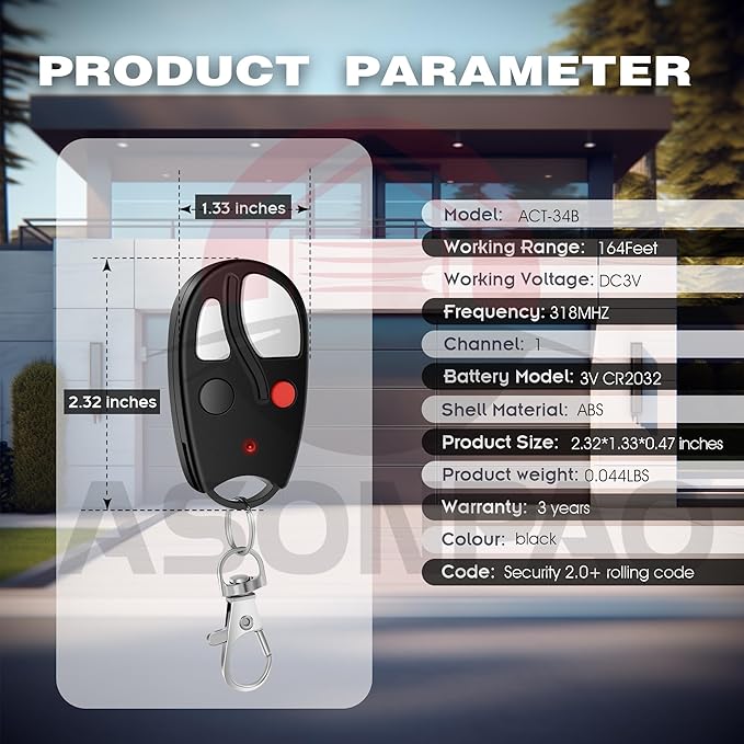 3 for ACT-34B ACP00872 Linear Garage Door Opener Remote LD033 LD050 LS050 MegaCode 318MHz 4-Channel 3-Years-Warranty