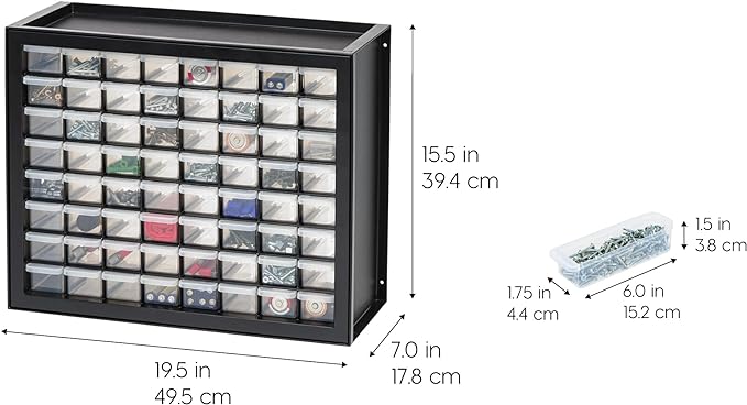 IRIS USA Screw Organizer, Hardware Storage Organizer, 64 Drawer Parts Cabinet, Plastic Drawer Storage for Hardware Crafts, Small Parts, Nuts and Bolts, Tool Storage, Scrapbook Art Hobby - Black
