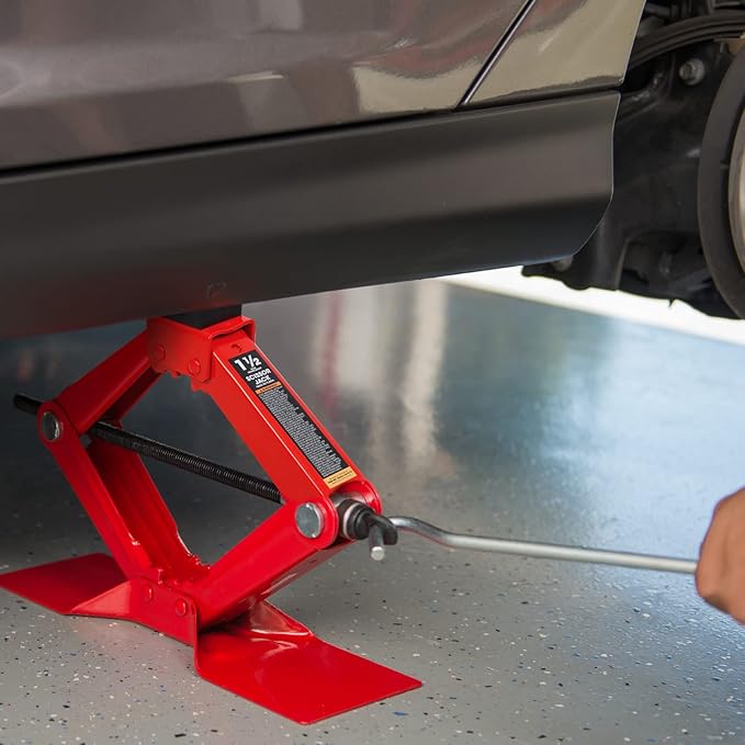 BIG RED AT10152S4R Torin Portable Steel Scissor Jack with S04 Engineering PVC Saddles: 1.5 Ton (3,000 lb) Capacity, Red