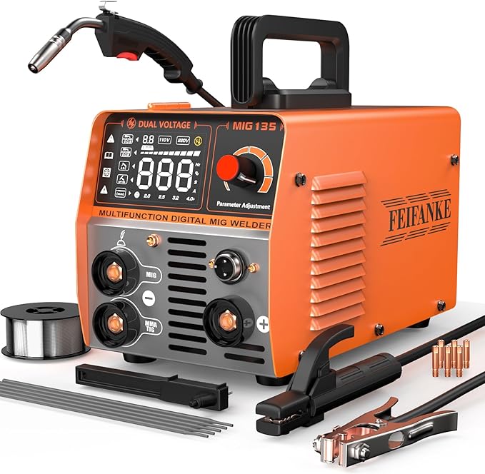 MIG Welder 135A 110V Flux Core Welding Machine IGBT Inverter Welder Single Voltage Gasless MIG Welding Machine