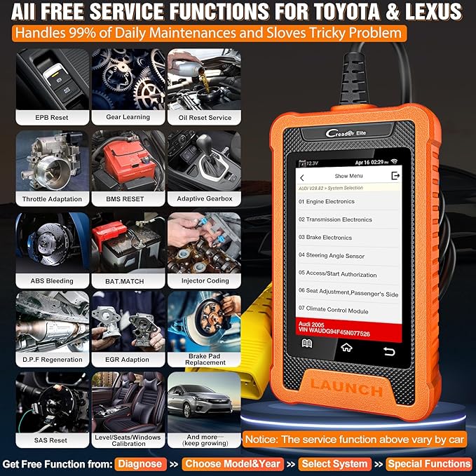LAUNCH Creader Elite Bi-Directional OBD2 Scanner for Toyota Lexus, 2025 Full System Diagnostic Scan Tool, All Reset Service Code Reader, ECU Coding, Battery Registration,AUTO VIN,Lifetime Fr-ee Update