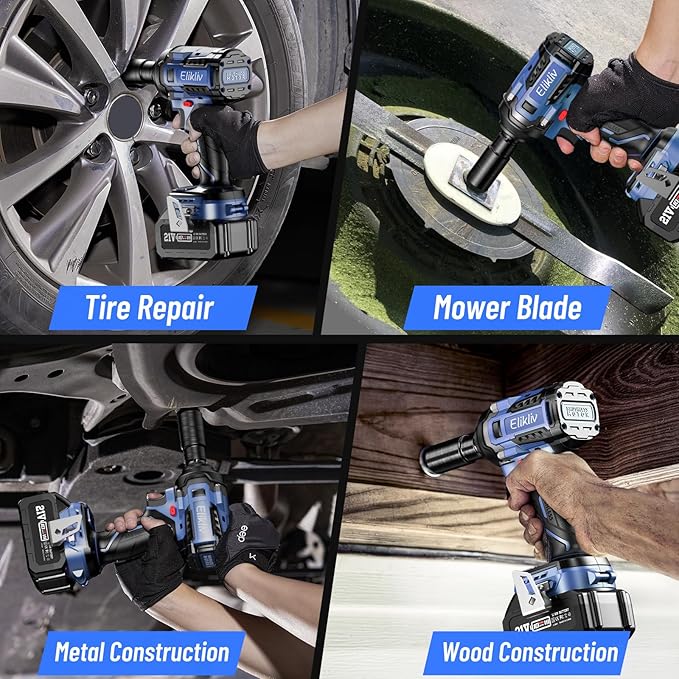 Elikliv Cordless Impact Wrench 1/2 inch, 500Ft-lbs Max Torque(650N.m), 21V 3000 RPM Power Impact Gun with 4 Sockets, 4000mAh Battery with Fast Charger, Electric Impact Driver for Car Truck Tires Home
