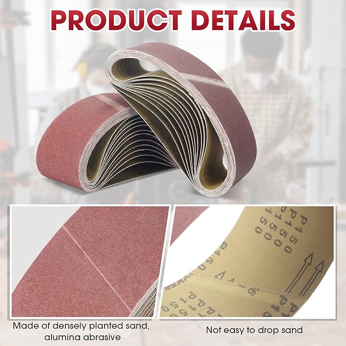 36 Pieces Sanding Belt Abrasive Sanding Belts Grinding Belt Sander Paper 4 x 24 Inch Aluminum Oxide Sandpaper Belts for Sander Machine Woodworking Metal Stone 12 Pcs Each of 80 120 150 Assorted Grit