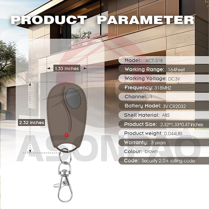 3 for ACT-31B LD033 LD050 LS050 Linear Garage Door Opener Remote Megacode 3-Year-Warranty
