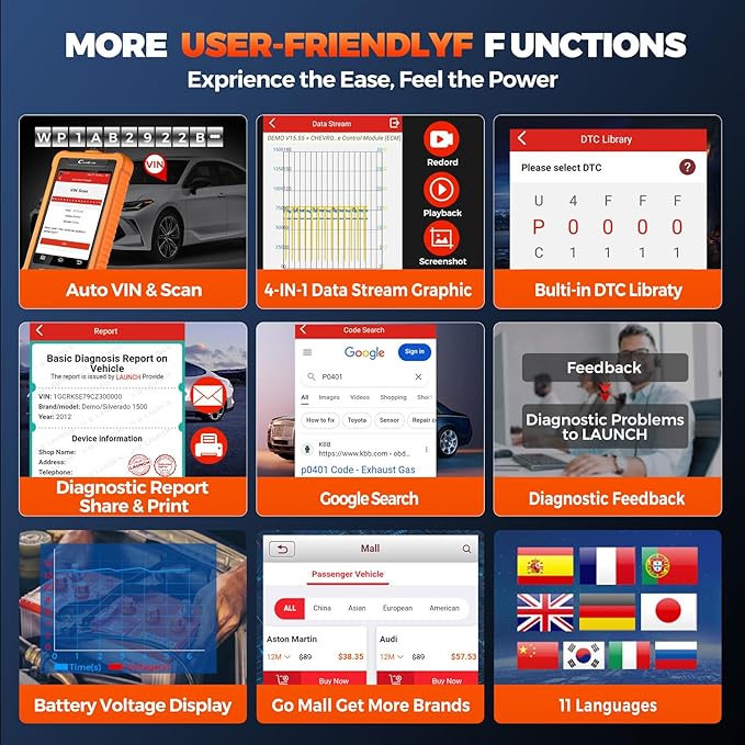 LAUNCH Creader Elite for Land Rover Jaguar OBD2 Scanner, 2025 Full System Bi-Directional Diagnostic Scan Tool, All Reset Services, Active Tests, Height Calibration, Auto VIN, Lifetime Free Update