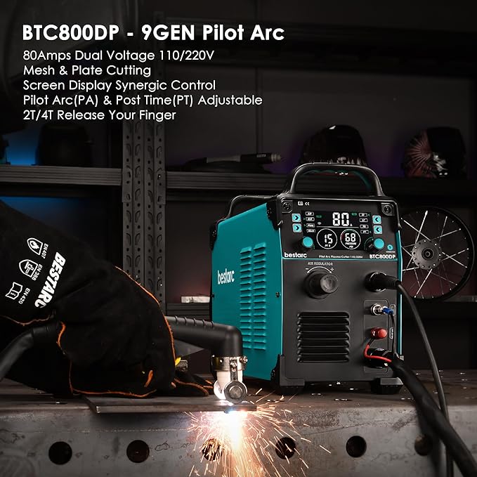 Plasma Cutter, BTC800DP 9th Generation 80Amps Pilot Arc Plasma Cutter Machine,Adopt [Air Sensor Technology] Dual Voltage 110/220V Plasma Cutting Machine (BTC800DP 9GEN 110/220V)