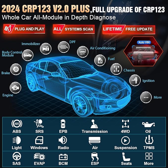 LAUNCH CRP123 V2.0 Plus Elite[2025 New Model]All System Scan Tool with 3 Reset Oil Service/Throttle Relearn/SAS Reset,OBD2 Scanner Diagnostic Tool