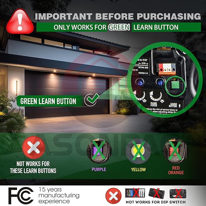 2X 139.53879/139.53859 Sears Craftsman Garage Door Opener Remote (Green Learn Button) 3-Years-Warranty