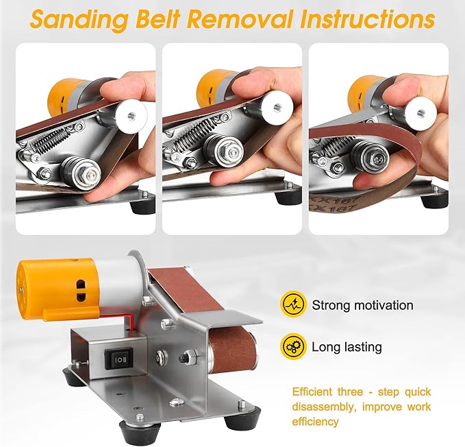 Mornajina Mini Belt Sander for Knife Making, 15 Degree Electric Power Bench Belt Sanders, 7 Adjustable Speed Knife Sharpener Knife Polishing Kit for DIY Metal Woodworking Knife Making