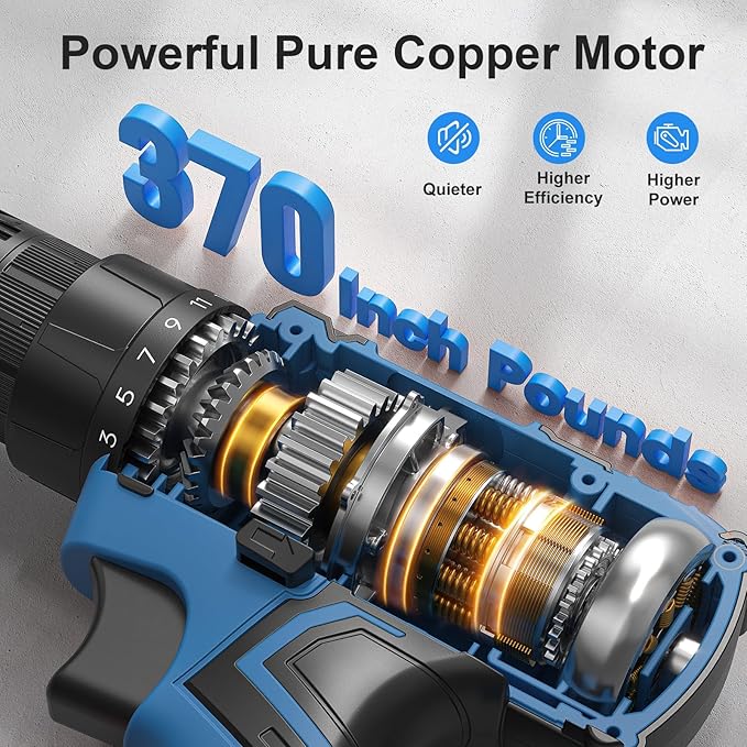 Cordless Drill Set, 20V Power Drill with Battery 2.0Ah and Charger, 3/8-Inch Keyless Chuck Electric Drill, 25+1 Torque, 42pcs Drill Driver Bits/Screws for DIY Projects (Blue)