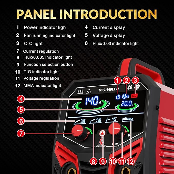 MIG Welder 110V,Gasless Flux Core Welder,Plug And Play,Easy Safety To Operate For Beginners DIY,Synergic Mode Better welding with 3 in1MIG/Stick/Lift TIG,IGBT Inverter 140A