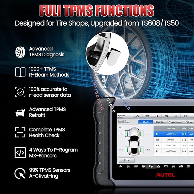 Autel Scanner MaxiCOM MK808Z-TS, Full TPMS Version of MK808S & MK808BT Pro, Bi-Directional Scanner for Car, All System OBD2 Diagnostic Tool with 38+ Services, OS 11 4+64G, Same as MK808S-TS