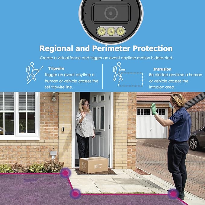 5MP 8CH PoE Security Camera System Two-Way Audio, 4pcs Outdoor PoE Cameras, Night Vision, Smart Motion/Face Detection, Remote Access, H.265+ 8 Channel 4K NVR with 2TB HDD for 24/7 Recording