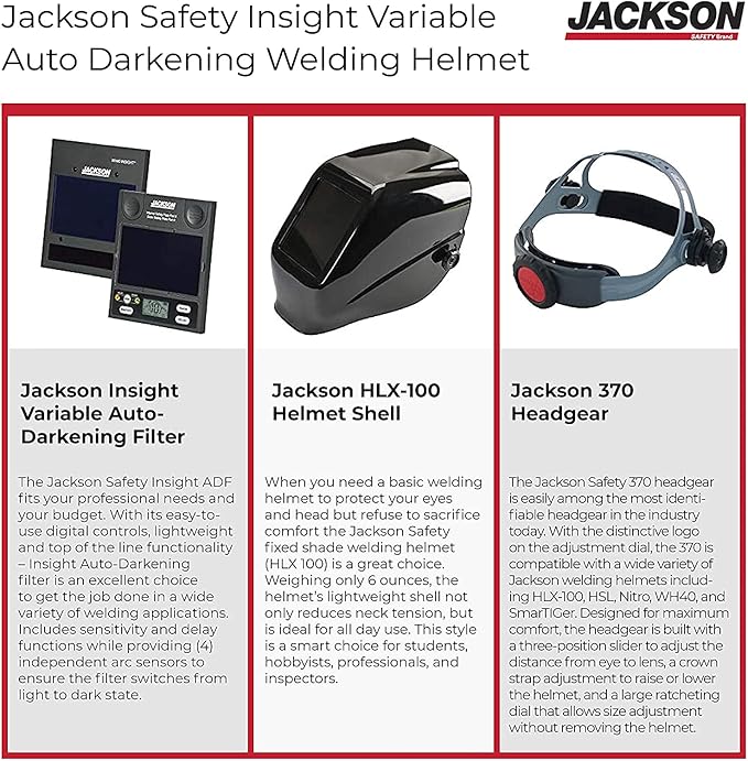 Jackson Safety HLX 100 Welding Hood - Ultra Lightweight Auto Darkening Welding Helmet with Insight Digital Variable ADF - ANSI Z87.1