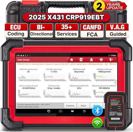 LAUNCH X431 CRP919EBT Elite OBD2 Scanner, 2025 Wireless Bidirectional Scan Tool with ECU Coding, CANFD & DOIP, FCA AutoAuth, 35+ Reset Functions, V.A.G Guided, Full System Diagnostic for All Vehicles