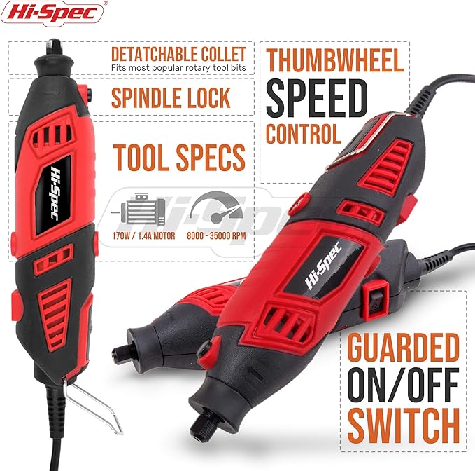 Hi-Spec 134pc 160W Corded Power Rotary Tool Kit Set with Dremel Compatible Rotary Tools Accessory Kit- Engraver, Sander, and Polisher-for Grinding, Cutting, Wood Carving, Sanding, and Engraving