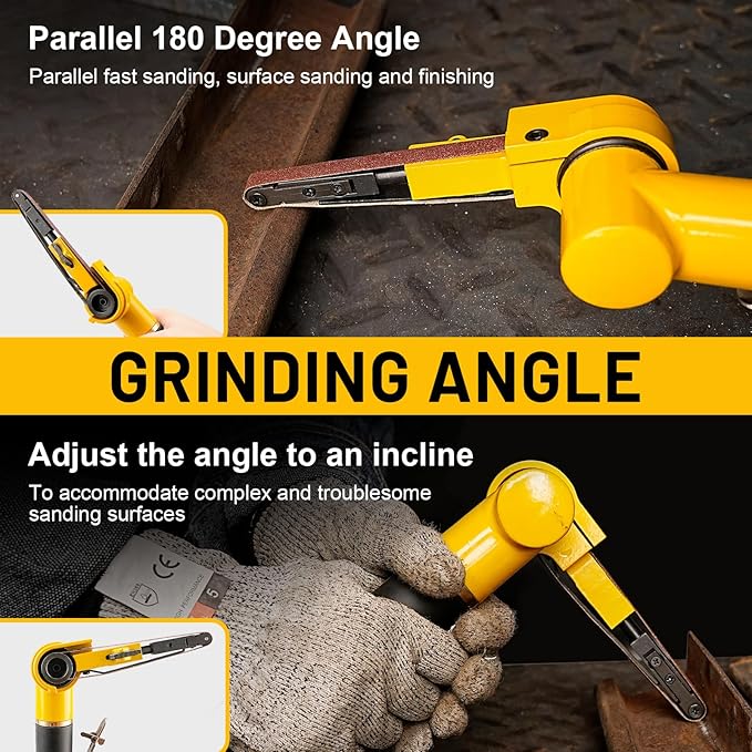 3/8''x 13'' Mini Air Belt Sander with 2 Sanding Belts (10mmx330mm) Pneumatic Tool Grinder Belt Sanders for Metal Working, Weld Removal, Blending, Contour Sanding, Finishing