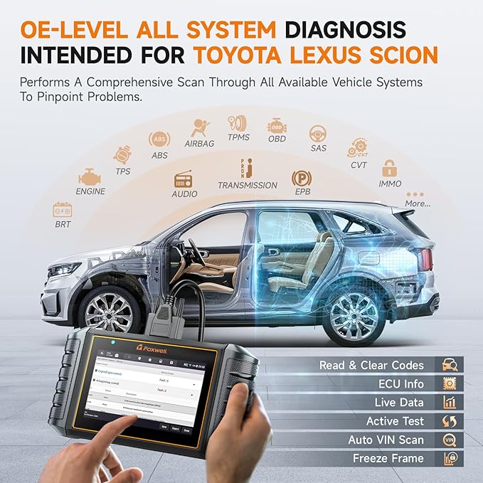 FOXWELL NT710 fit for Toyota Lexus Scion OBD2 Scanner Bi-Directional Control Full System Code Reader Diagnostic Scan Tool, All Service Reset Oil EPB Brake TPMS Crankshaft Relearn Live Data