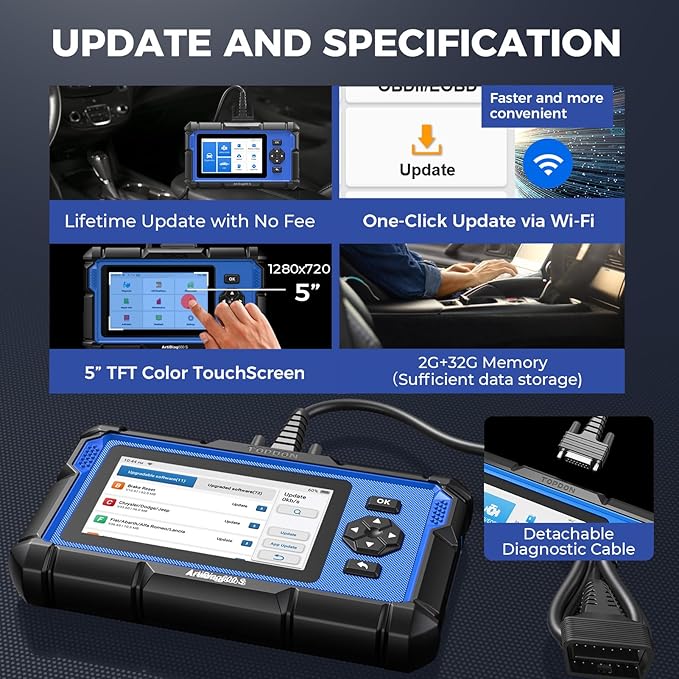 OBD2 Scanner TOPDON AD600S Scan Tool, Code Reader, Diagnostics Scanner for ABS/SRS/AT/Engine, 9 Reset Services, Oil/Brake/BMS/SAS/DPF/TPMS/ETS Reset/ABS Bleeding/Injector Coding, Free Lifetime Upgrade