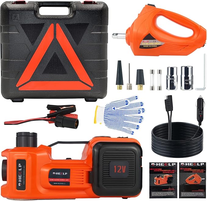 E-HEELP Electric Car Jack Kit 5Ton 12V Hydraulic Car Jack Lift (Lifting Range: 6.1~20.86 inch) with Electric Impact Wrench for SUV MPV Sedan Truck Change Tires Garage Repair