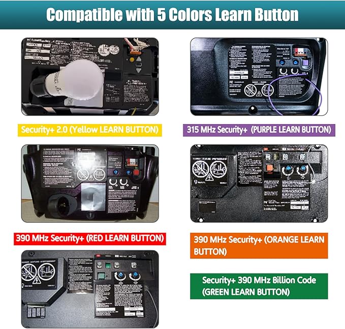 890MAX Garage Door Remote Control Compatible with LiftMaster Sears Craftsman Chamberlain 371LM 373LM 891lm 893lm 971LM 973LM 81LM, Purple Yellow Orange Red Green Learn Button Opener Motor 2 Pack