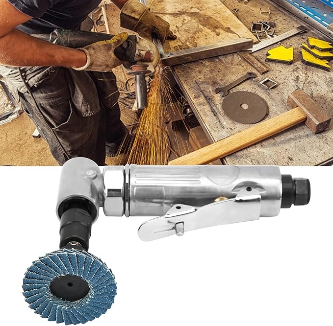 Mini Air Sander Right Angle Air Die Grinder 20000-25000rpm Pneumatic Grinding Polishing Tool Kit with Emery Disk Car Polisher Sets for Auto Body Work(European Connector)