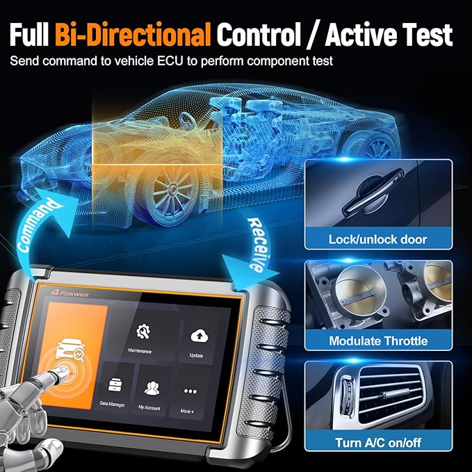 FOXWELL Scanner NT809 Bidirectional Scan Tool, All System Scanner for Car with 30+ Services, ABS/Oil Reset/Injector Coding/Throttle Relearn, OBD2 Scanner Diagnostic Tool with 3 Year Update