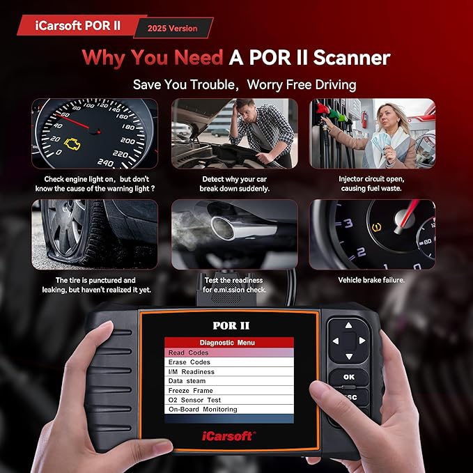 OBD2 Scanner Diagnostic Tool for Porsche, iCarsoft POR II Car Code Reader, Full System Diagnosis Car Scan Tool with Oil Reset/EPB/DP/ETC/SAS, Live Data Graph-Free Update/Repair