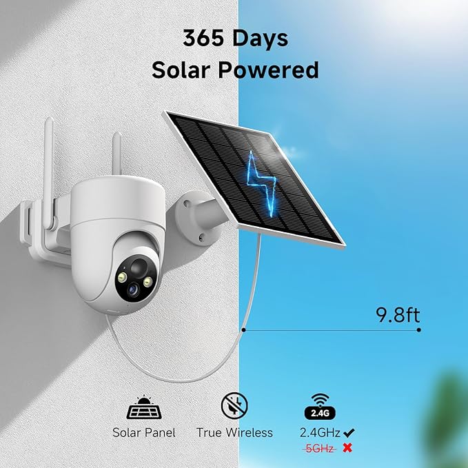 2K Solar Security Cameras Wireless Outdoor, 2PCS Outdoor Camera Wireless with 360° View, Cameras for Home Security with Color Night Vision/2-Way Audio, 2.4GHz Wi-Fi Only